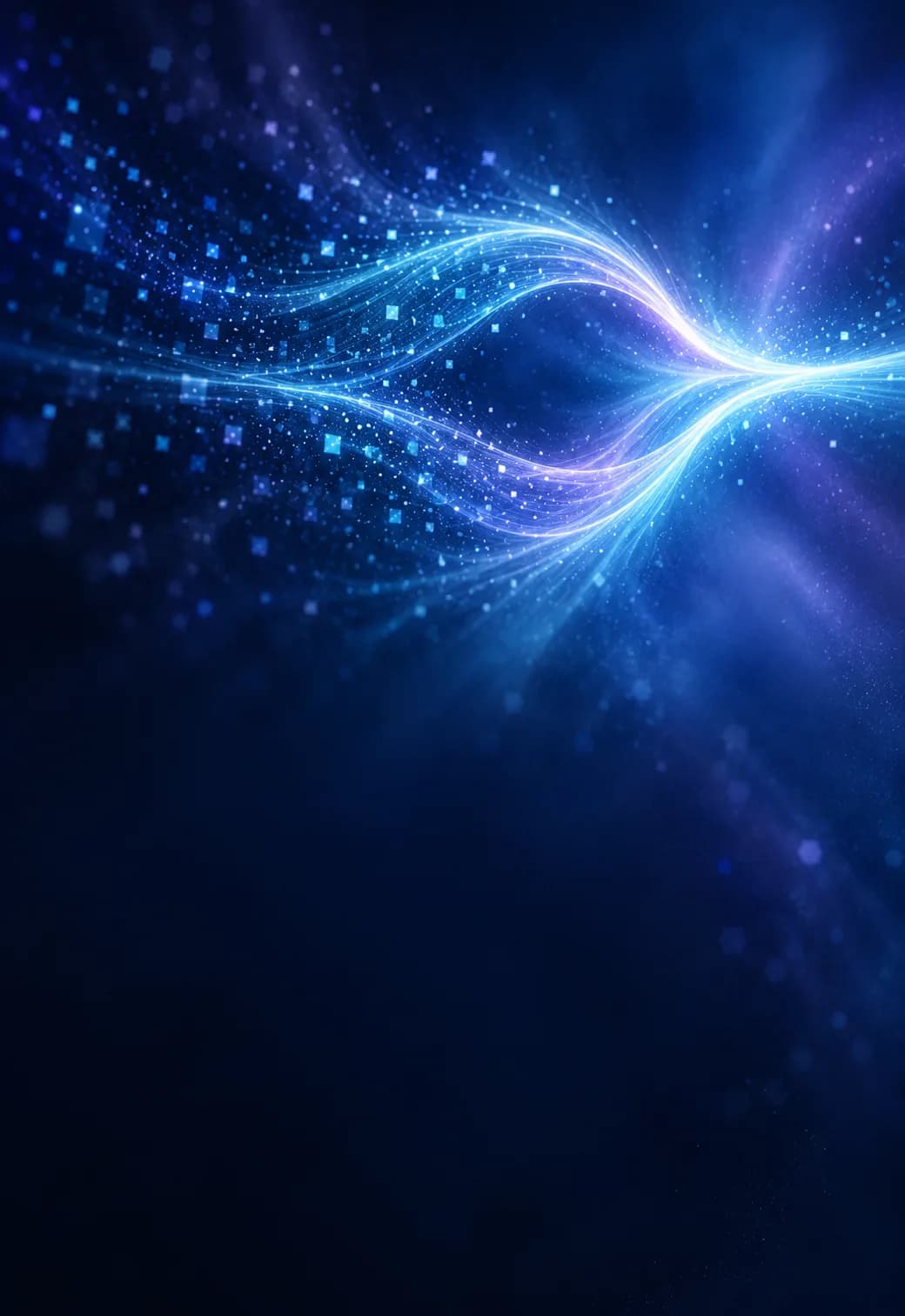 Two luminous data currents reconciling into one shared stream.