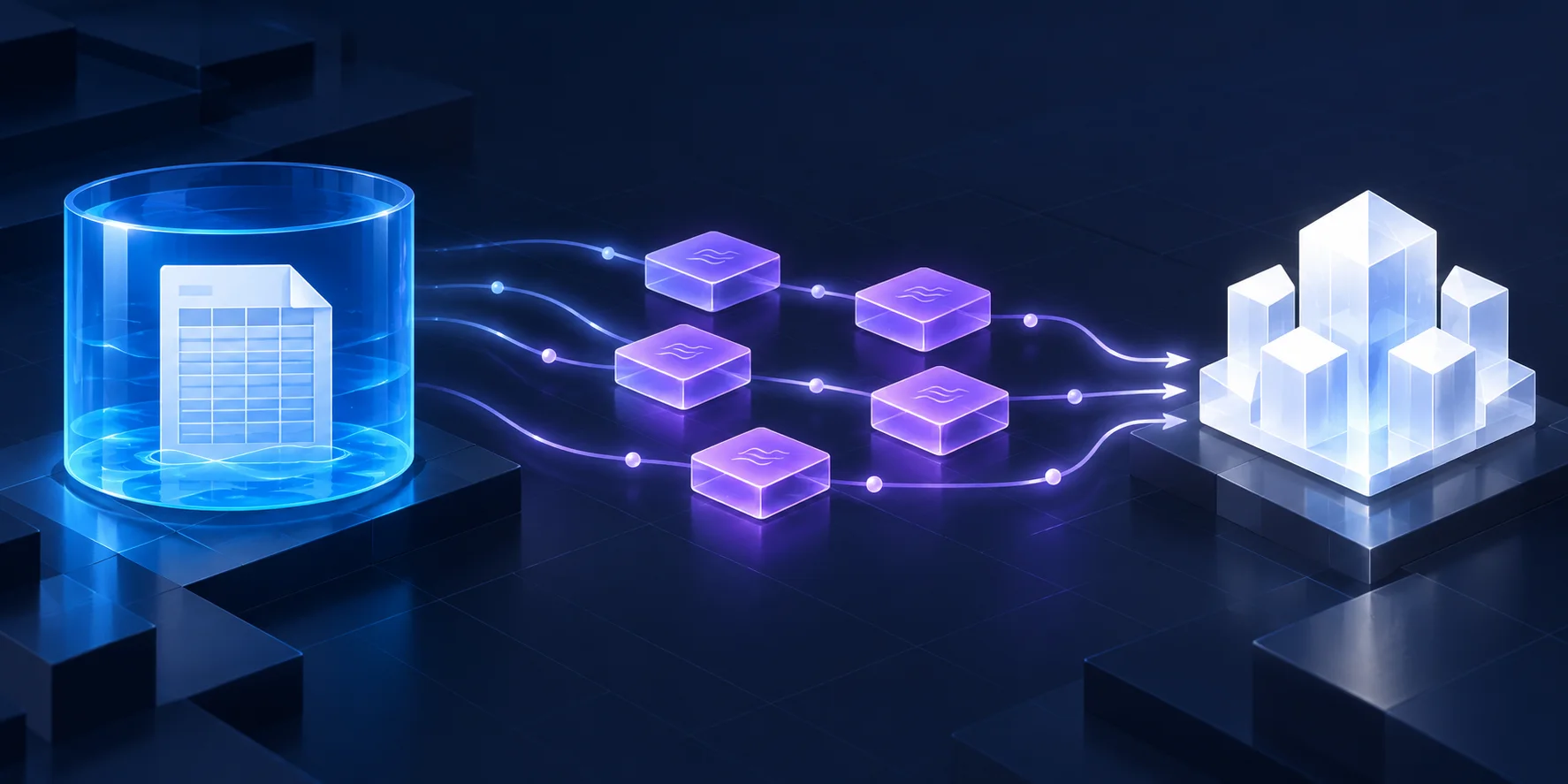 One Azure Blob Storage file fans out into violet dynamic work items before arriving in Snowflake