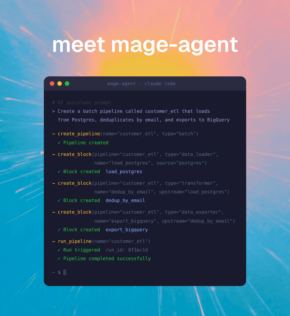 Build data pipelines with your AI coding assistant: Meet mage-agent