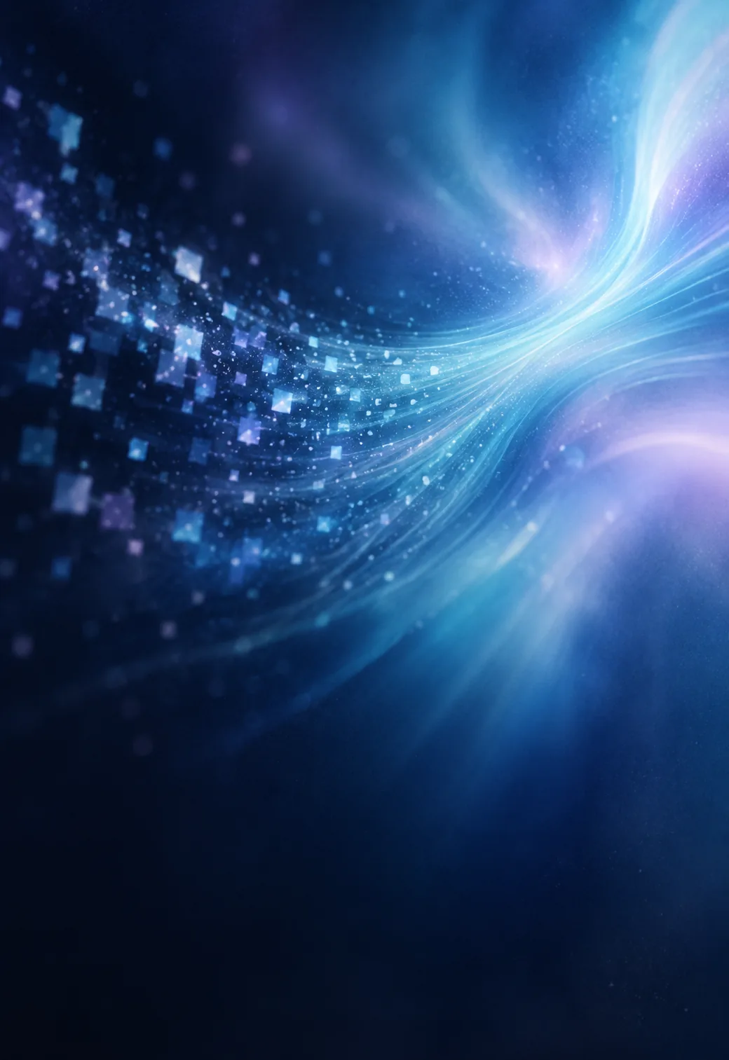 Abstract fragments resolving into a complete luminous data flow.