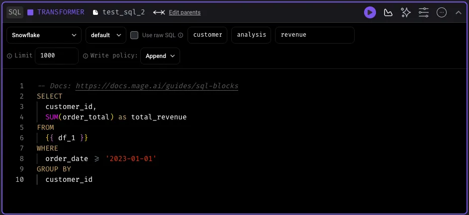 Master data transformation with Mage SQL Blocks