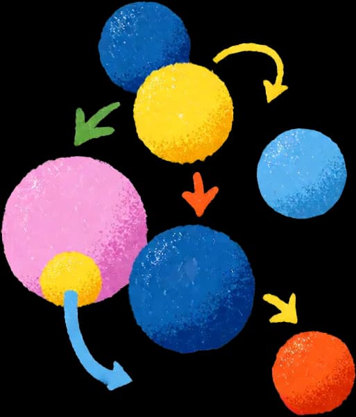 Illustration of connected shapes flowing through a workflow